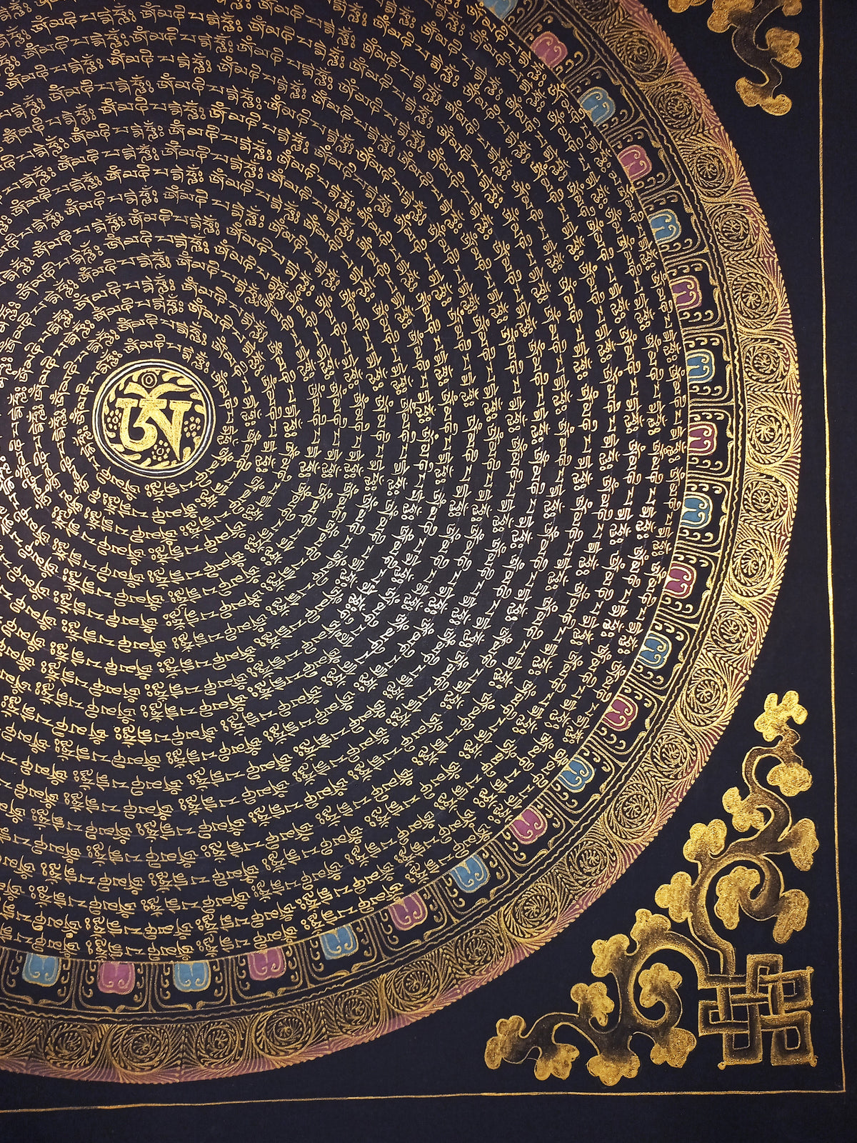 Chenrezig  Mantra Mandala | Hand-Painted Fine Thangka | Sacred Buddhist Art from Nepal