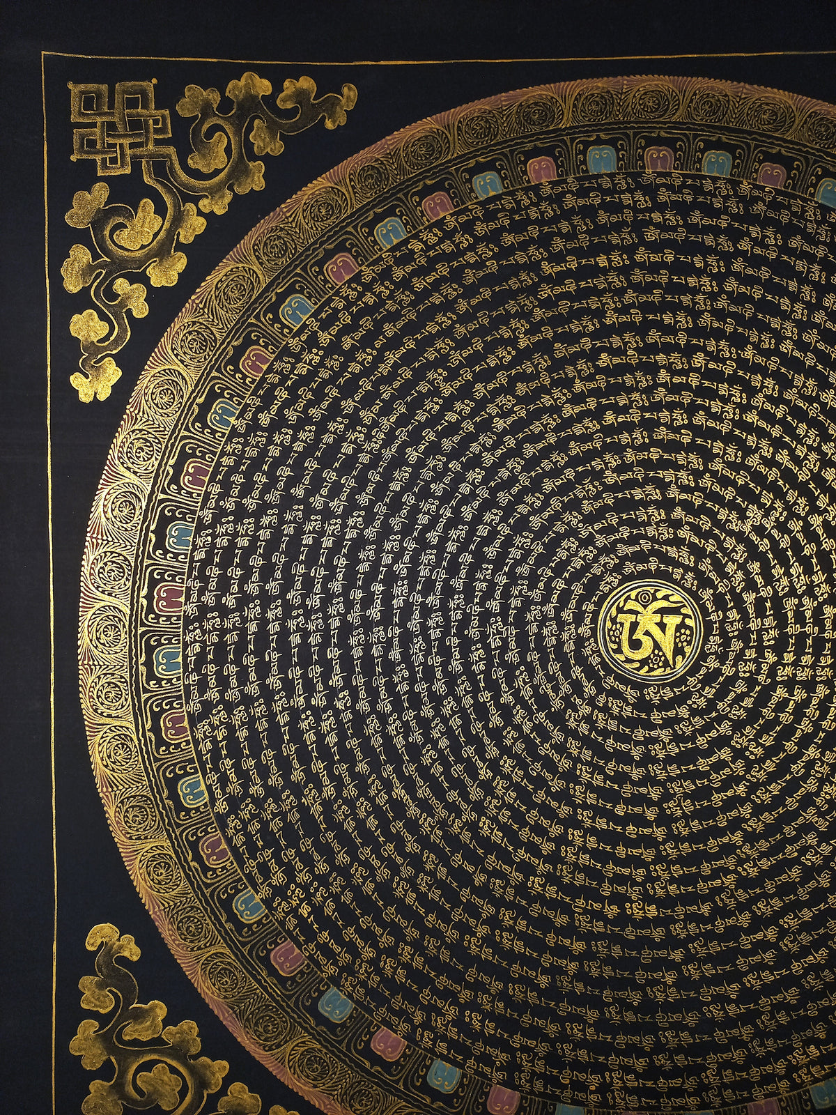 Chenrezig  Mantra Mandala | Hand-Painted Fine Thangka | Sacred Buddhist Art from Nepal