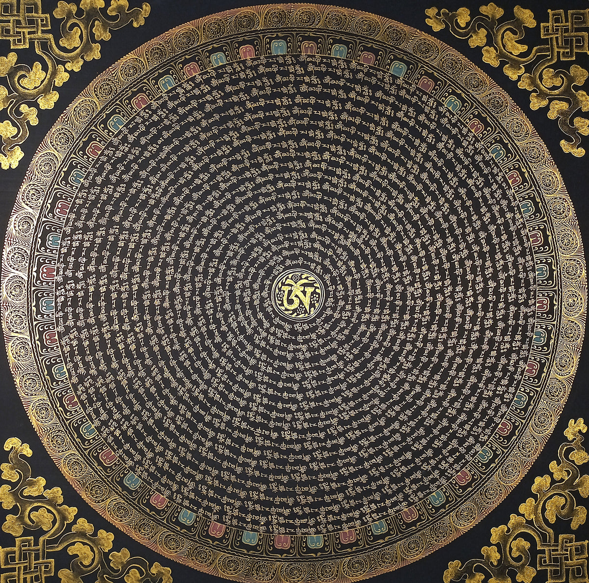 Chenrezig  Mantra Mandala | Hand-Painted Fine Thangka | Sacred Buddhist Art from Nepal
