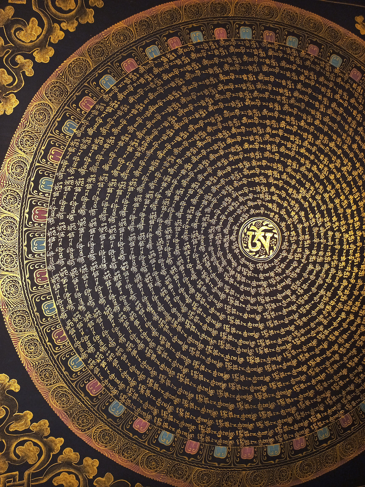 Chenrezig  Mantra Mandala | Hand-Painted Fine Thangka | Sacred Buddhist Art from Nepal