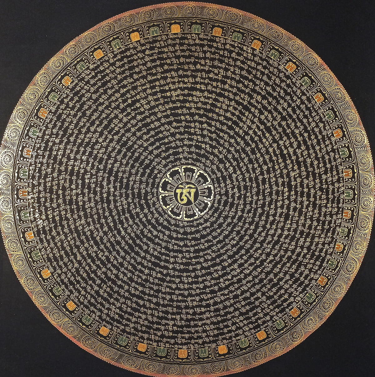 Chenrezig  Mantra Mandala | Hand-Painted Fine Thangka | Sacred Buddhist Art from Nepal