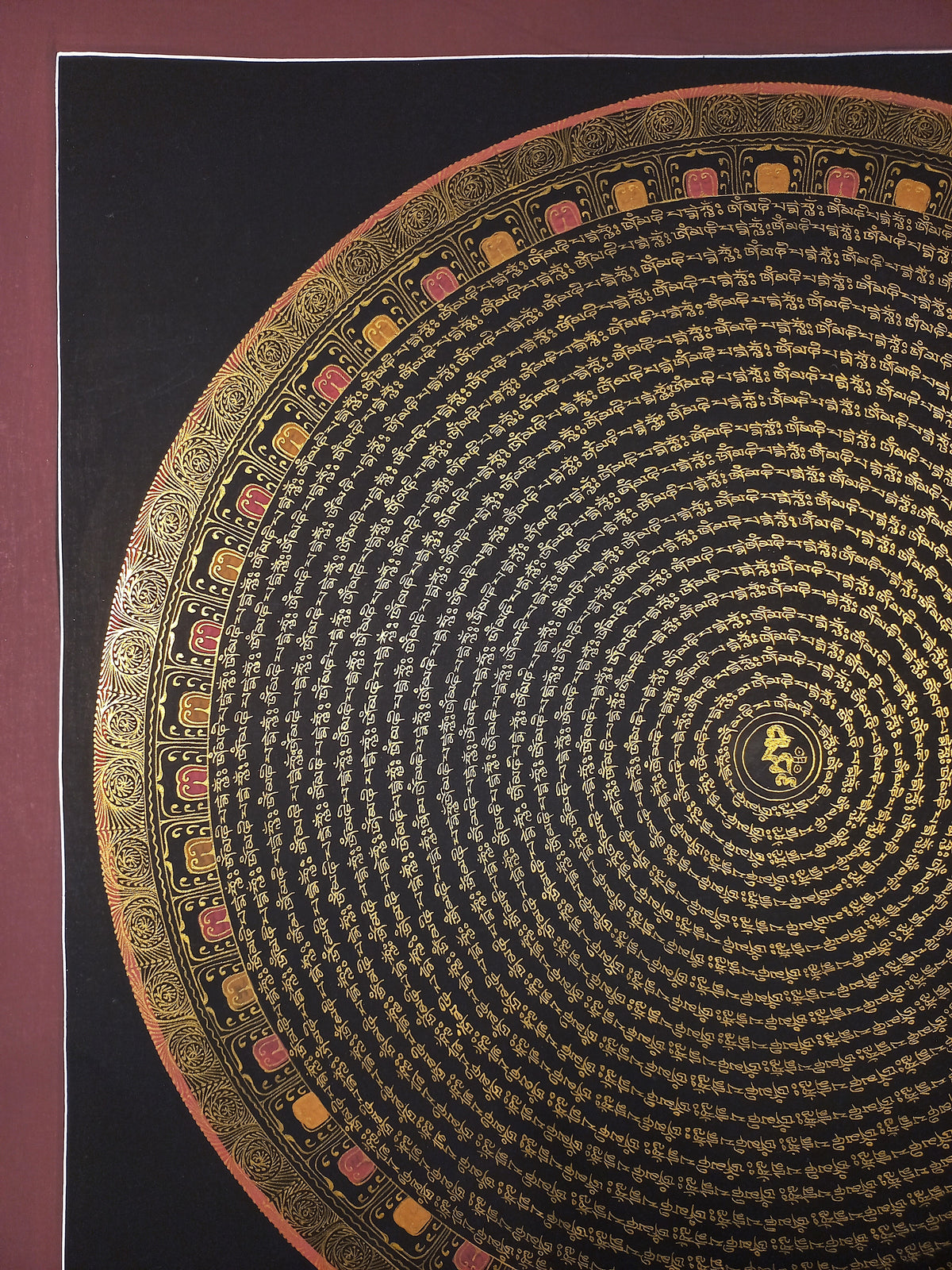 Chenrezig  Mantra Mandala | Hand-Painted Fine Thangka | Sacred Buddhist Art from Nepal