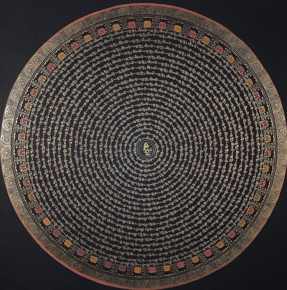 Chenrezig  Mantra Mandala | Hand-Painted Fine Thangka | Sacred Buddhist Art from Nepal
