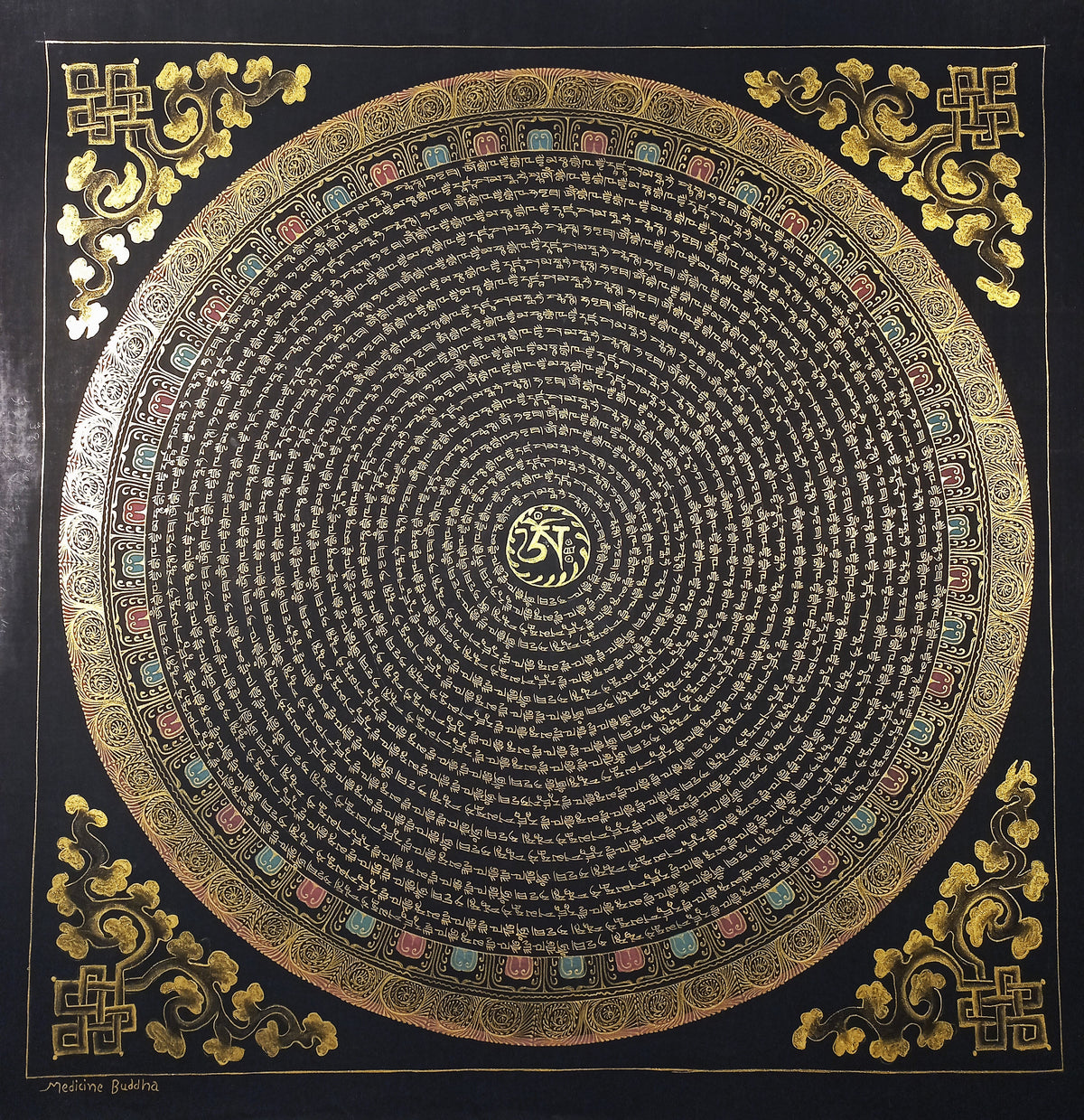 Medicine Buddha Mantra Mandala | Hand-Painted Fine Thangka | Sacred Buddhist Art from Nepal