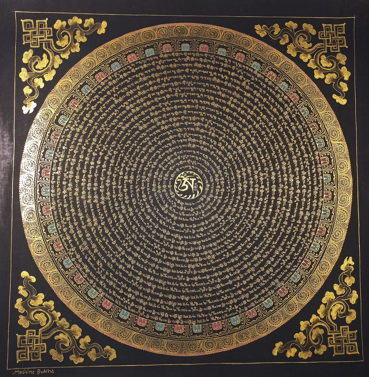 Medicine Buddha Mantra Mandala | Hand-Painted Fine Thangka | Sacred Buddhist Art from Nepal