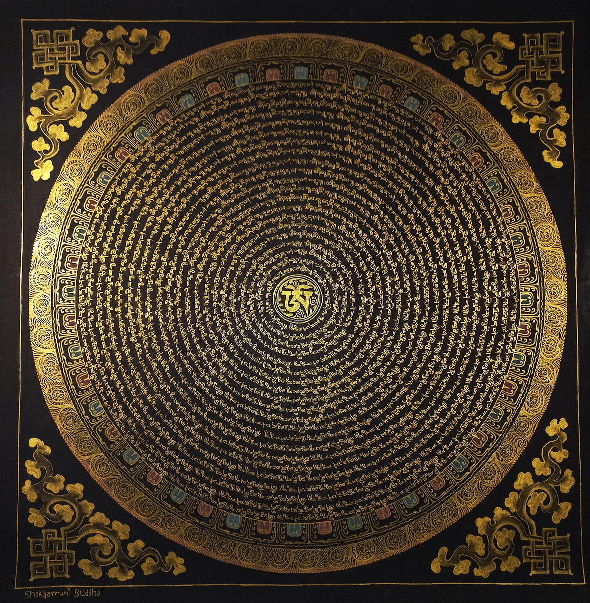 Shakyamuni Buddha Mantra Mandala | Hand-Painted Fine Thangka | Sacred Buddhist Art from Nepal