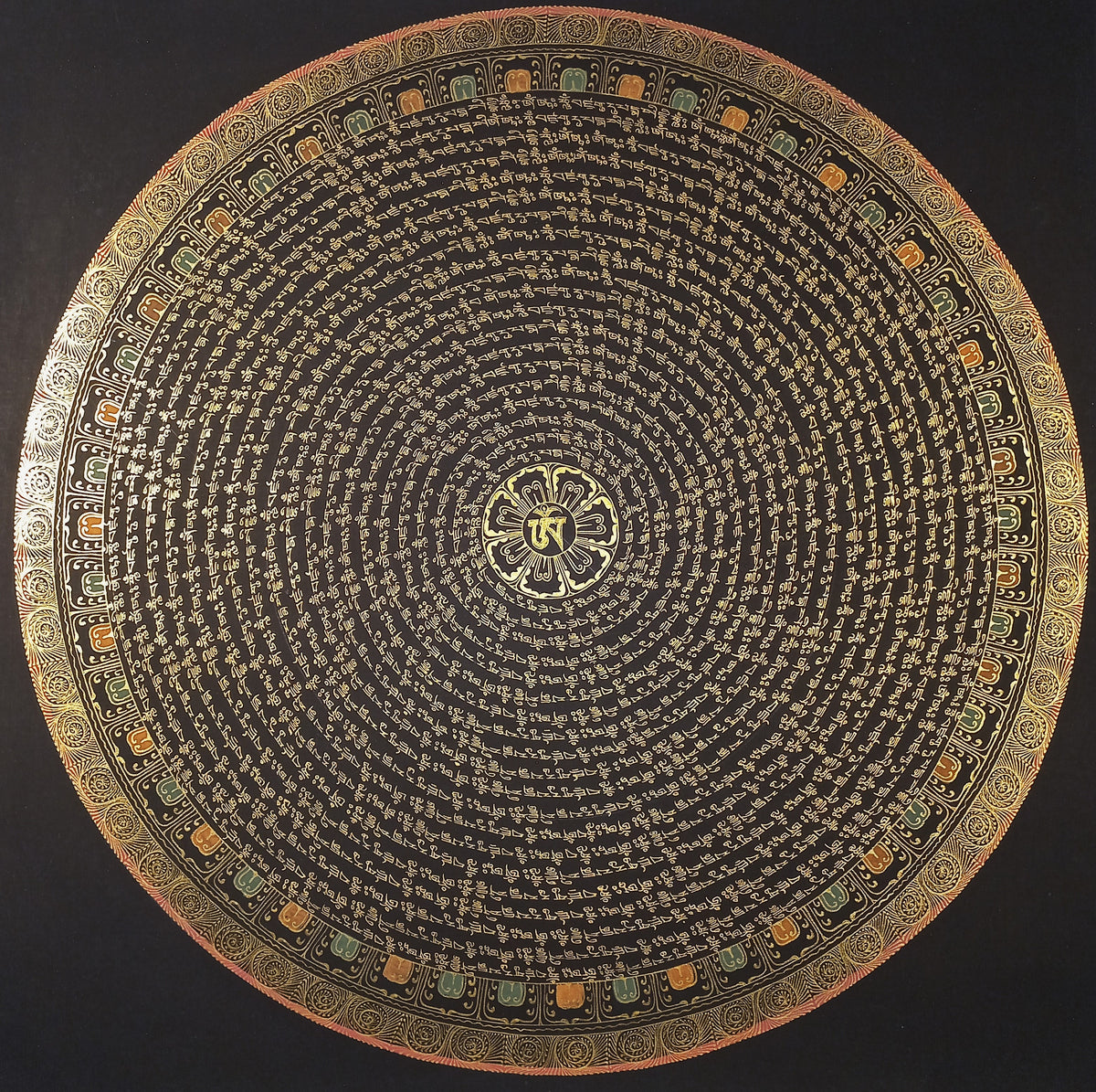 Guru Rinpoche Mantra Mandala | Hand-Painted Fine Thangka | Sacred Buddhist Art from Nepal