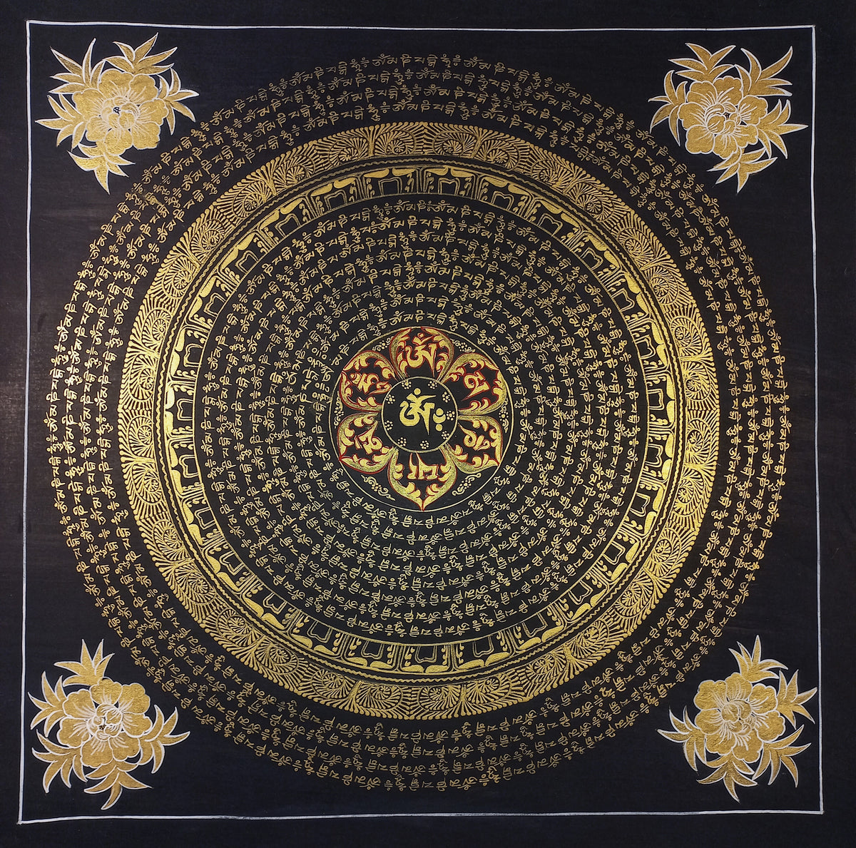 Original Hand-Painted Om Mani Padme Hum Mantra Mandala Thangka