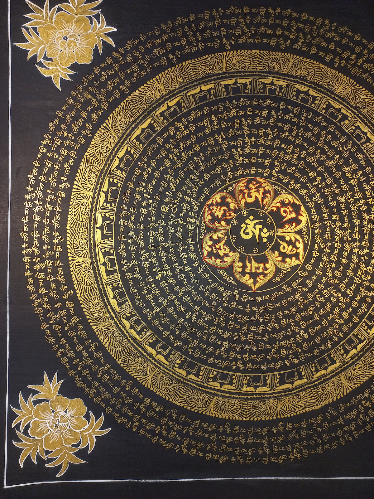 Original Hand-Painted Om Mani Padme Hum Mantra Mandala Thangka
