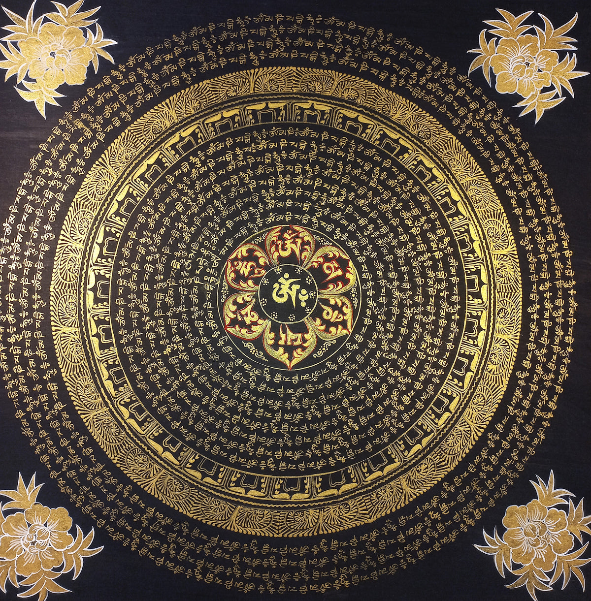 Original Hand-Painted Om Mani Padme Hum Mantra Mandala Thangka