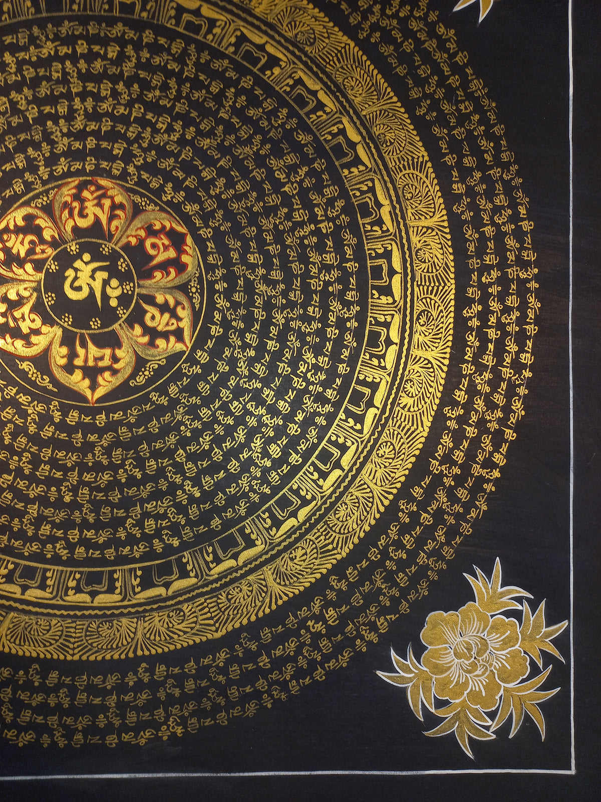 Original Hand-Painted Om Mani Padme Hum Mantra Mandala Thangka