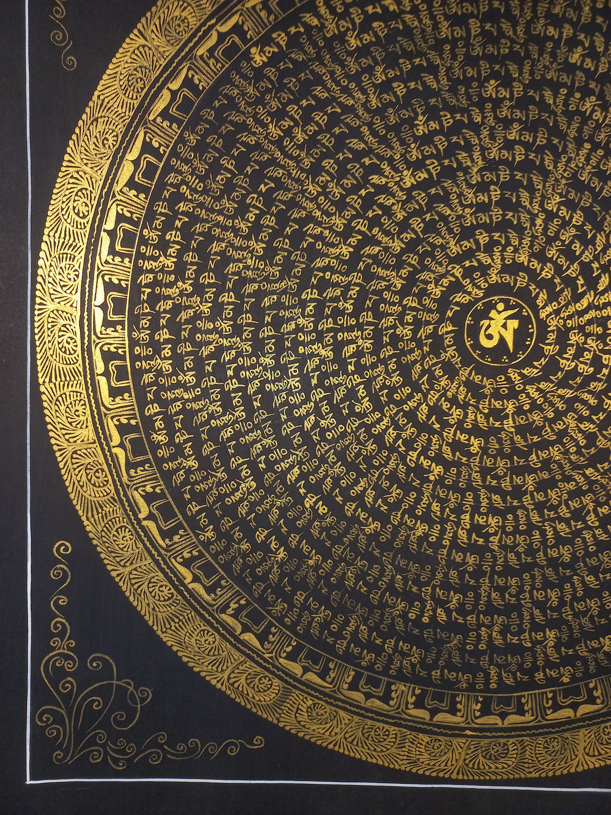 Hand-Painted Om Mantra Mandala Thangka
