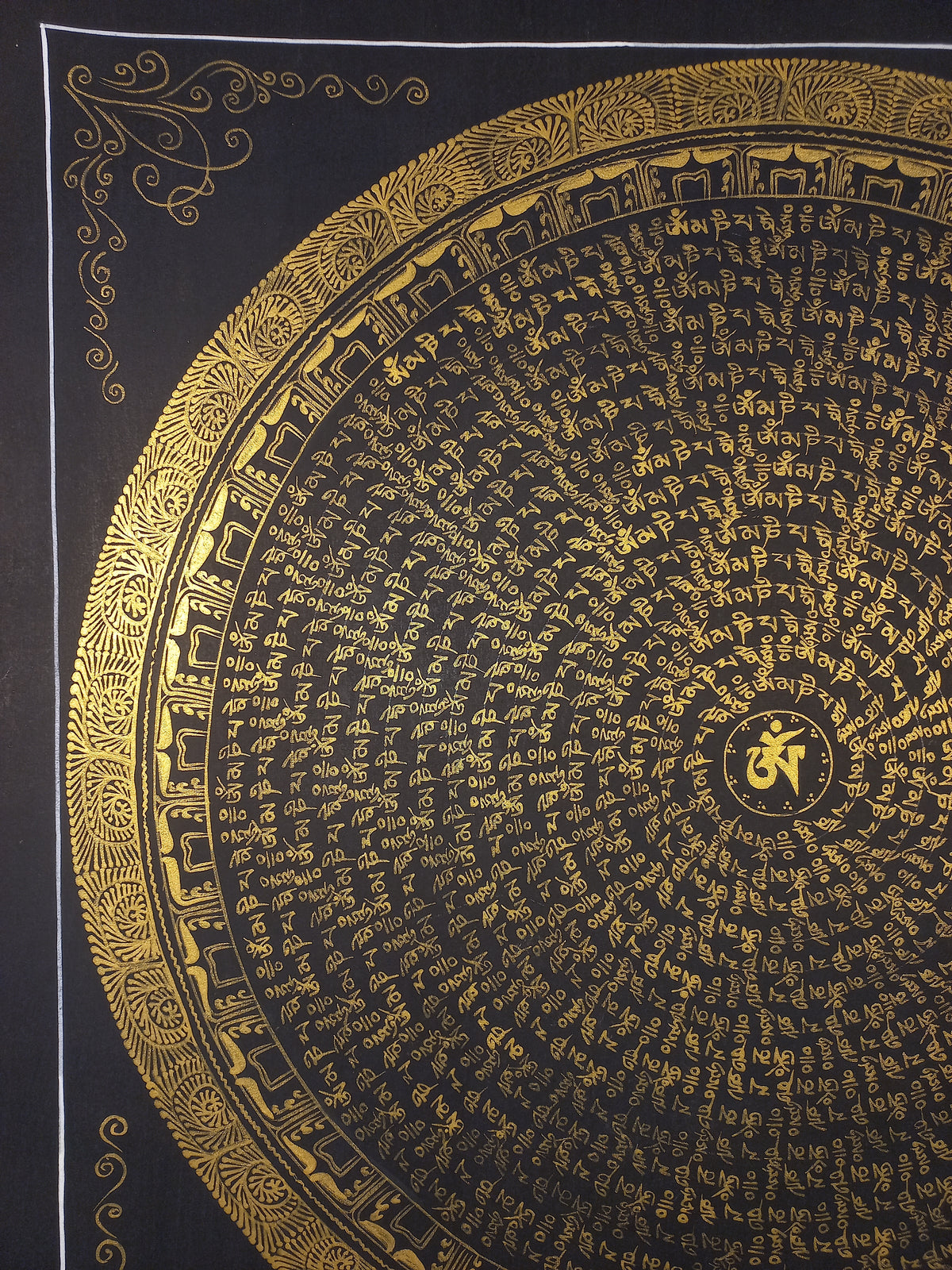 Hand-Painted Om Mantra Mandala Thangka