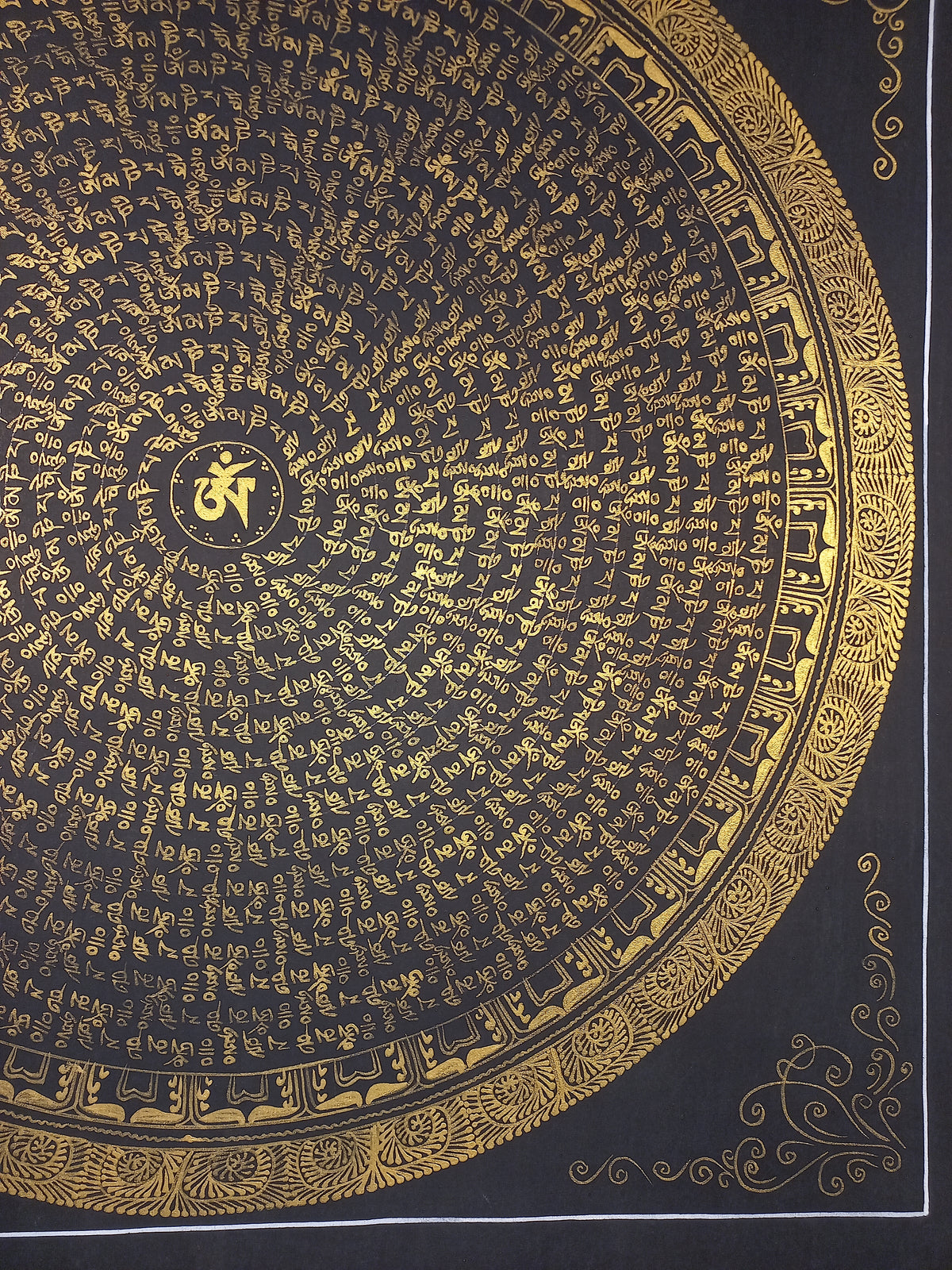 Hand-Painted Om Mantra Mandala Thangka