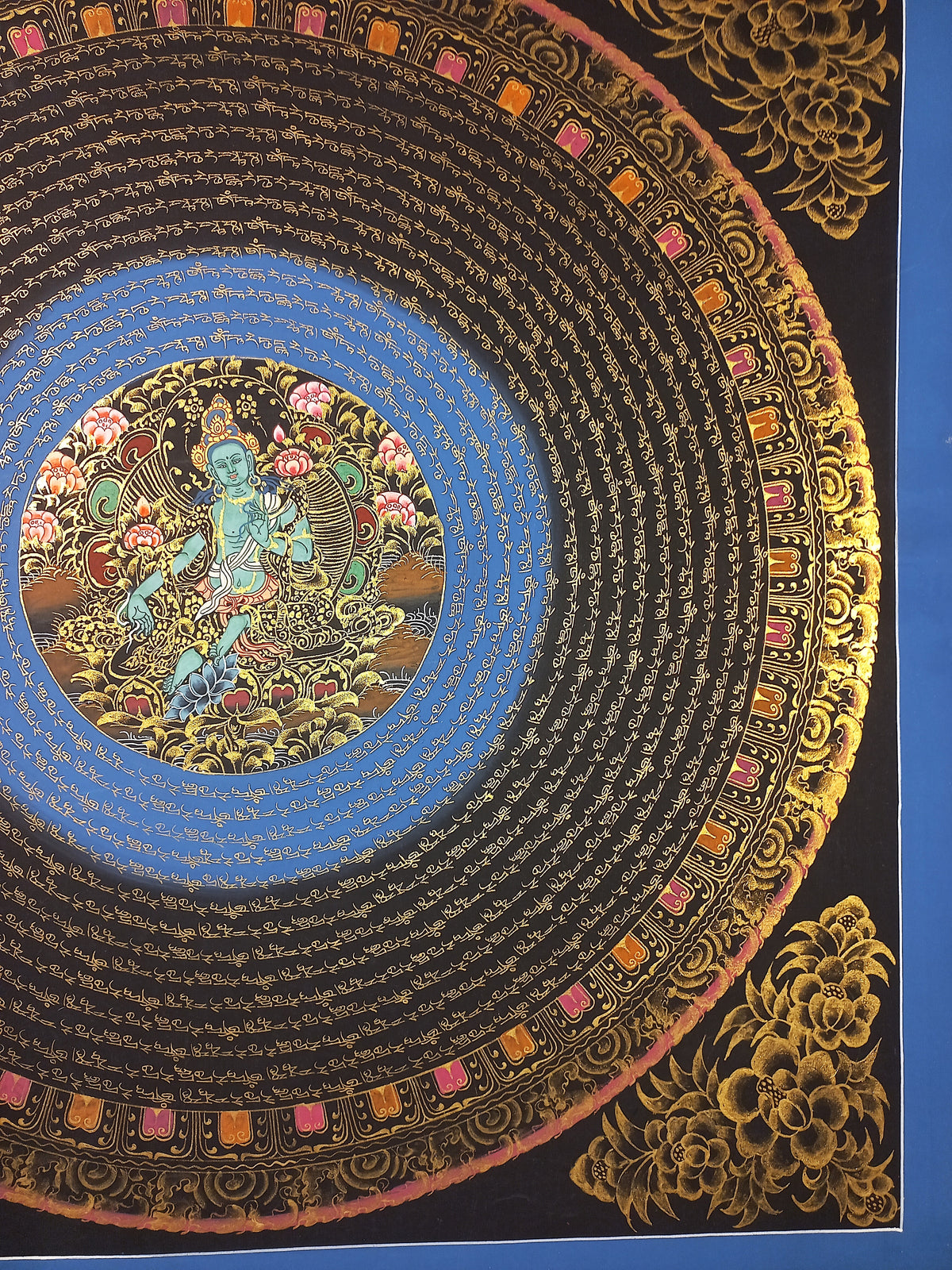 Green Tara Mantra Mandala | Hand-Painted Fine Thangka | Sacred Buddhist Art from Nepal