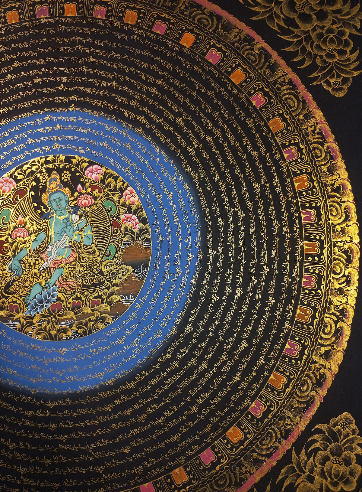 Green Tara Mantra Mandala | Hand-Painted Fine Thangka | Sacred Buddhist Art from Nepal