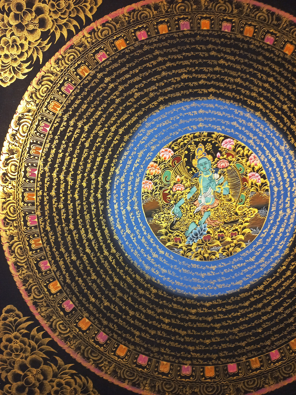 Green Tara Mantra Mandala | Hand-Painted Fine Thangka | Sacred Buddhist Art from Nepal