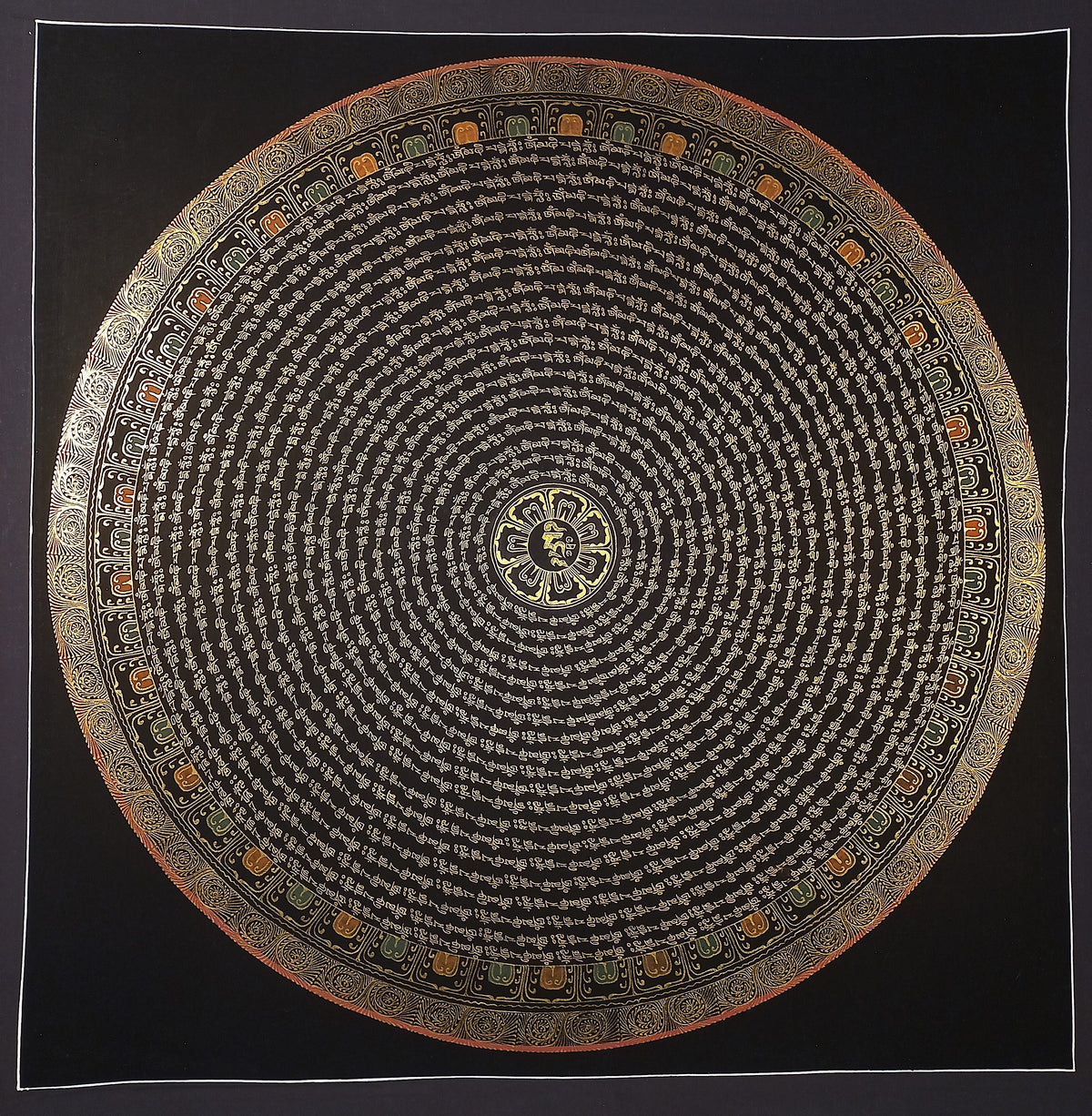 Chenrezig  Mantra Mandala | Hand-Painted Fine Thangka | Sacred Buddhist Art from Nepal