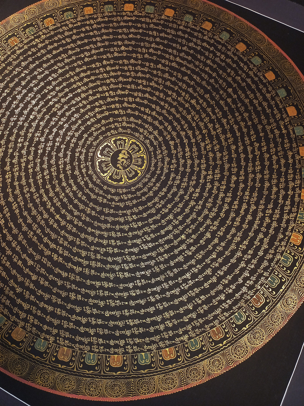 Chenrezig  Mantra Mandala | Hand-Painted Fine Thangka | Sacred Buddhist Art from Nepal