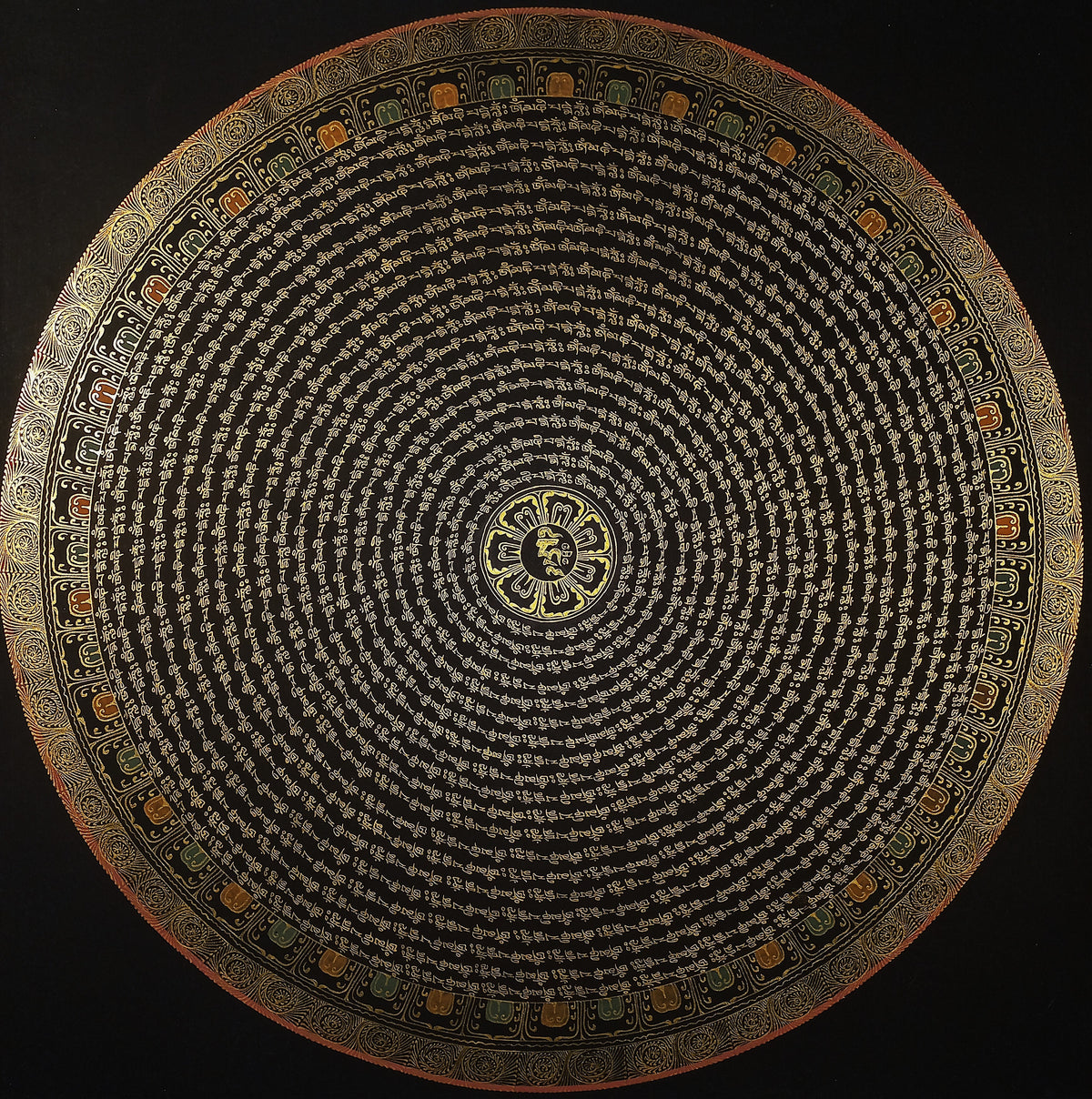 Chenrezig  Mantra Mandala | Hand-Painted Fine Thangka | Sacred Buddhist Art from Nepal