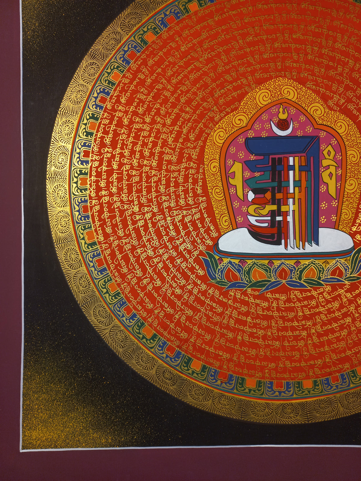 Kalachakra In Center Hand-Painted Om Mantra Mandala Thangka