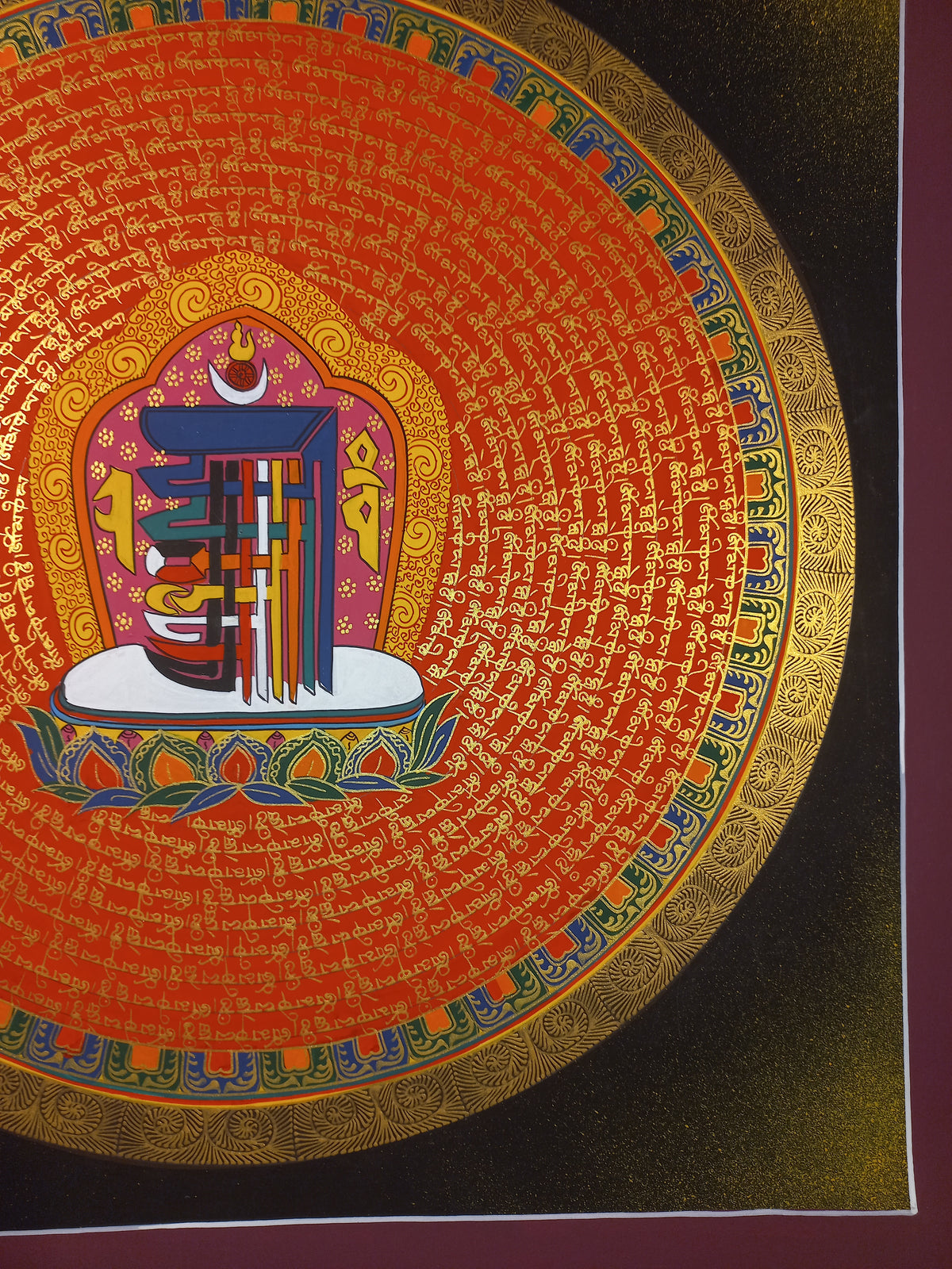 Kalachakra In Center Hand-Painted Om Mantra Mandala Thangka