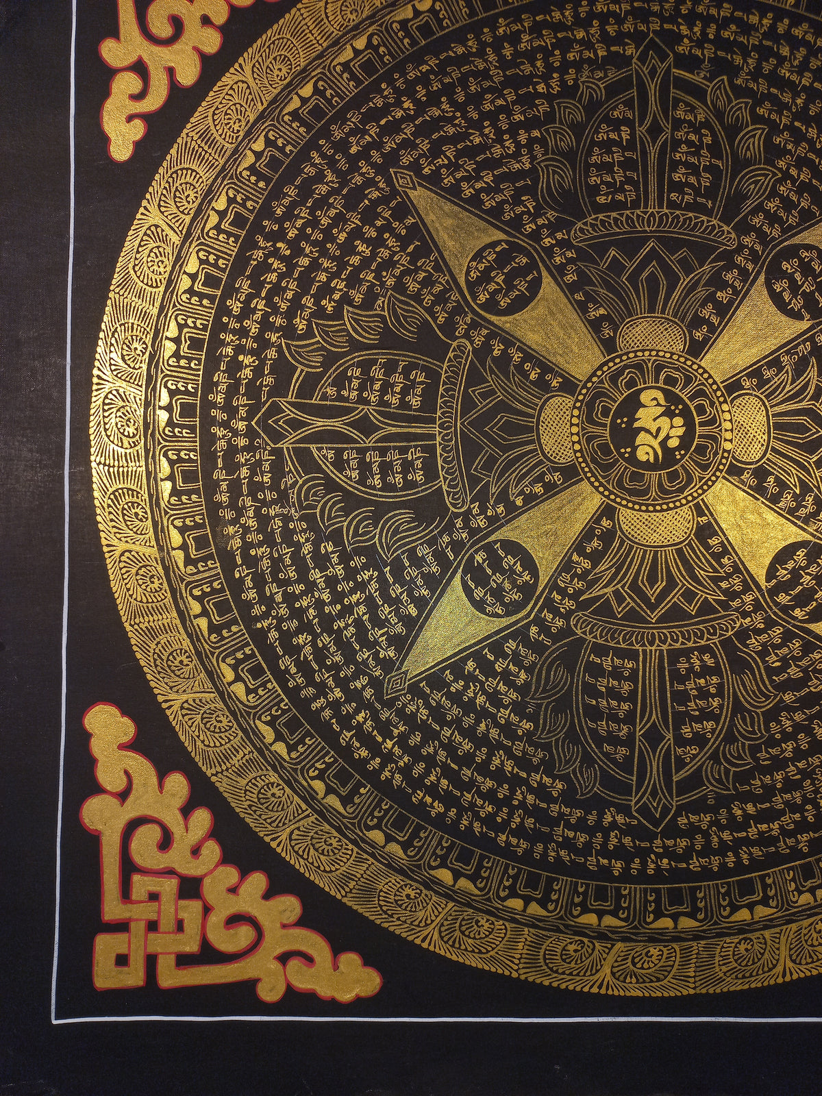 Hand-Painted Om Mantra Mandala Thangka