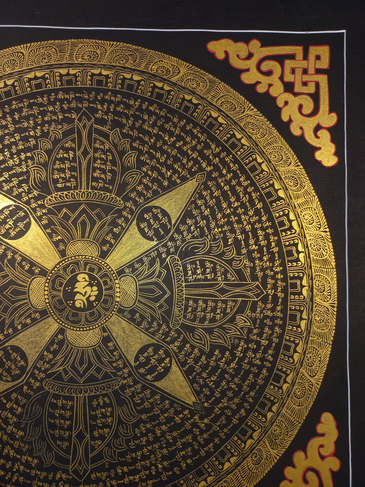 Hand-Painted Om Mantra Mandala Thangka