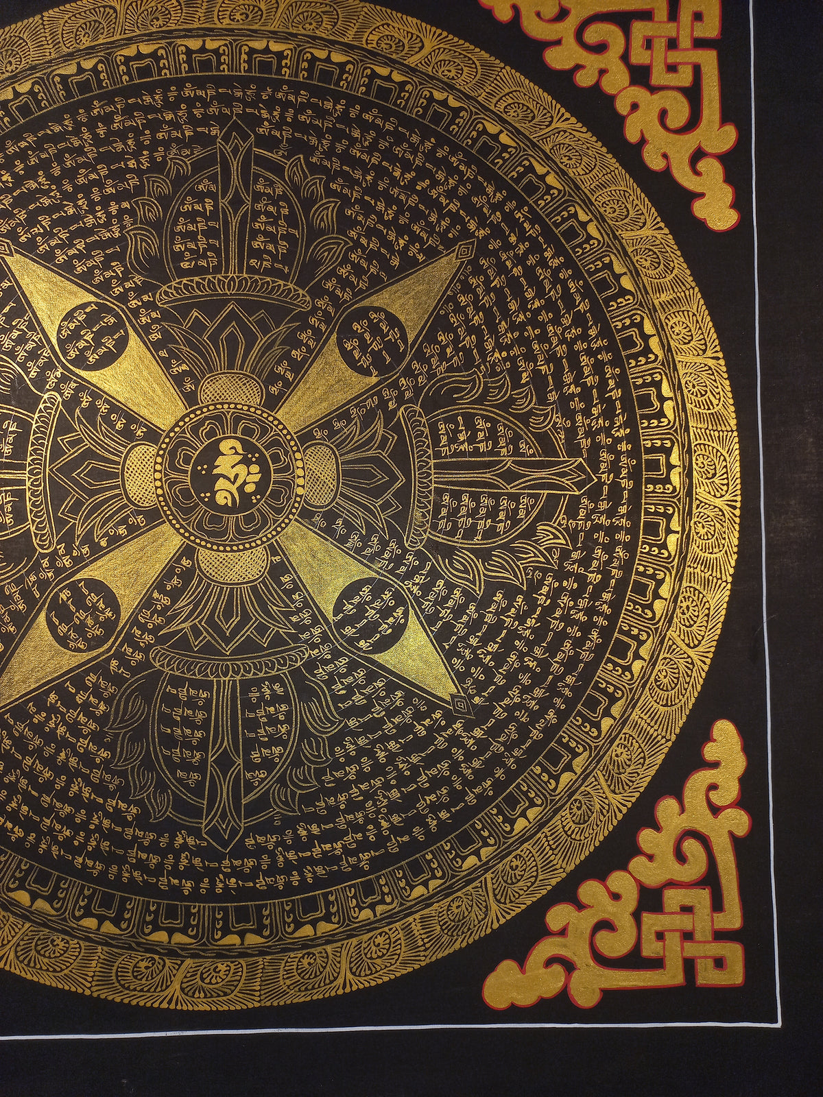 Hand-Painted Om Mantra Mandala Thangka
