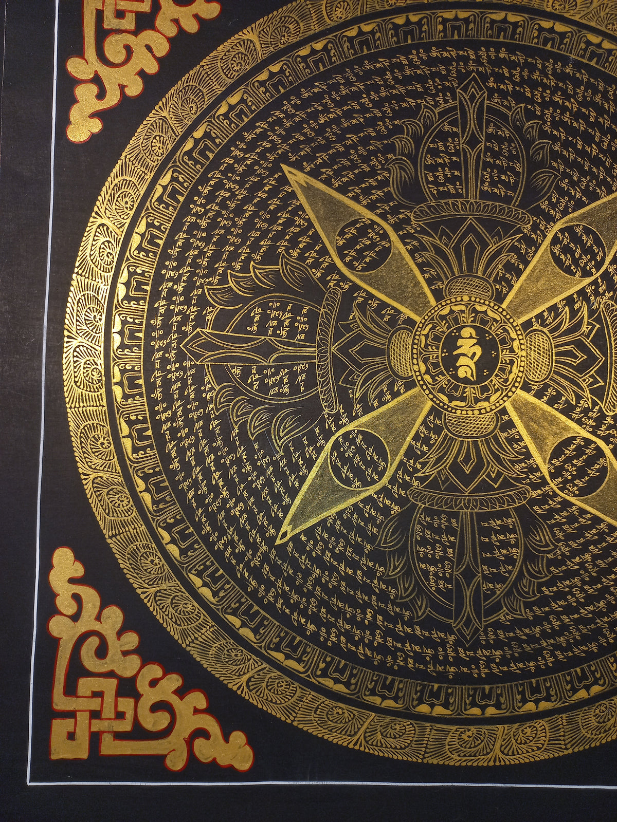 Hand-Painted Om Mantra Mandala Thangka