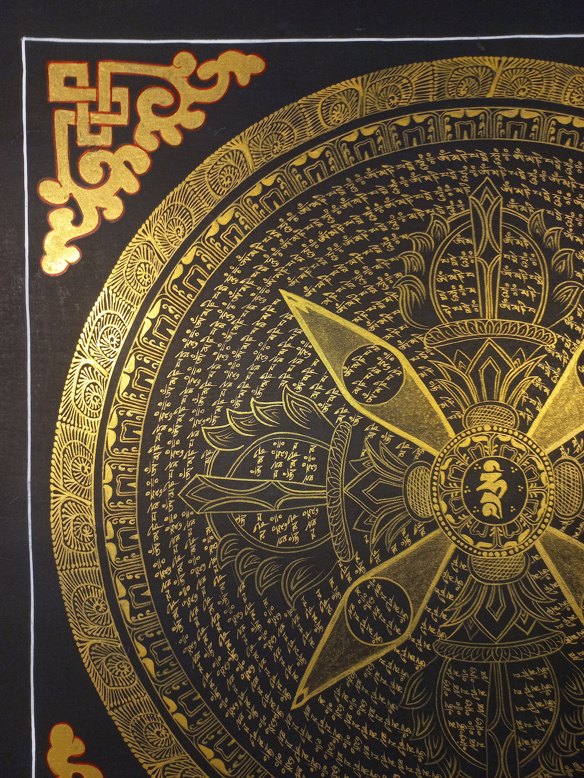 Hand-Painted Om Mantra Mandala Thangka
