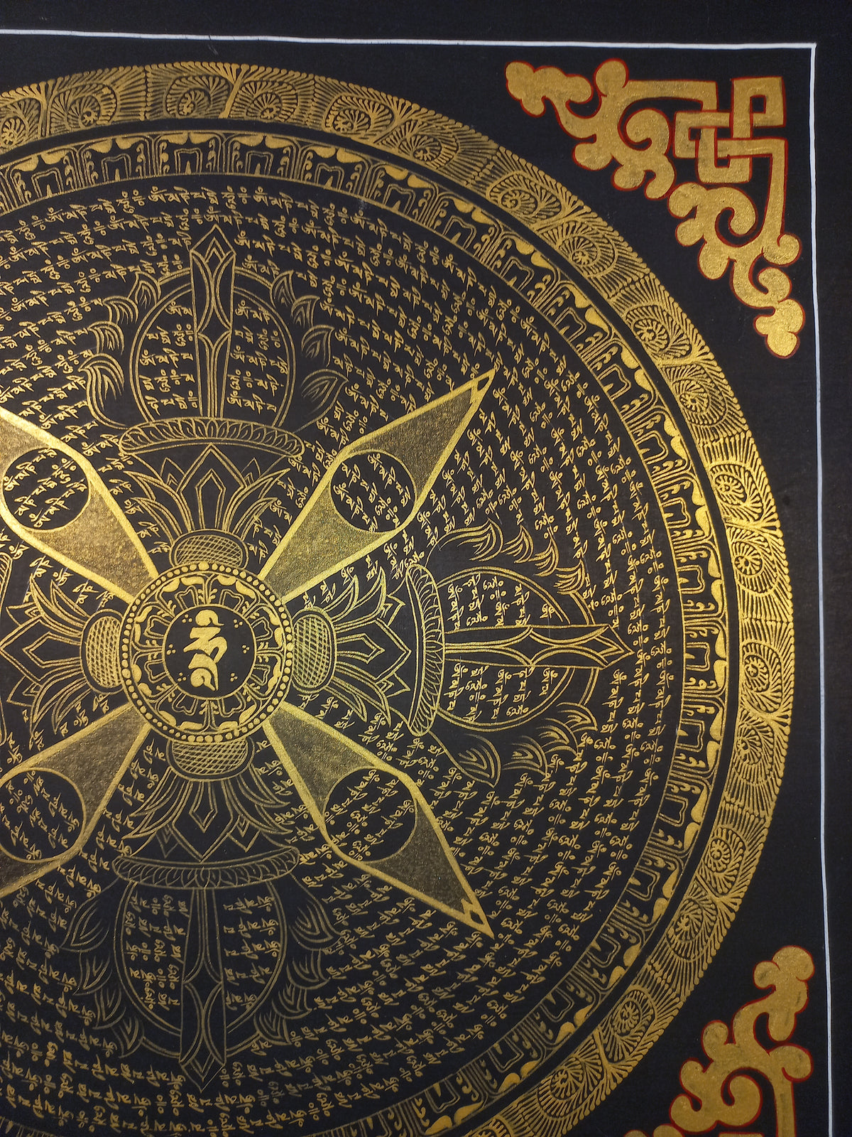 Hand-Painted Om Mantra Mandala Thangka