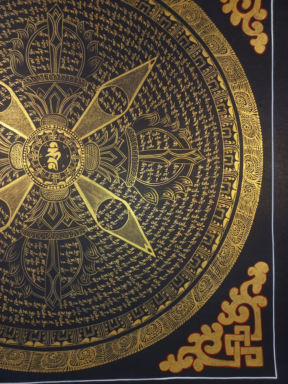 Hand-Painted Om Mantra Mandala Thangka