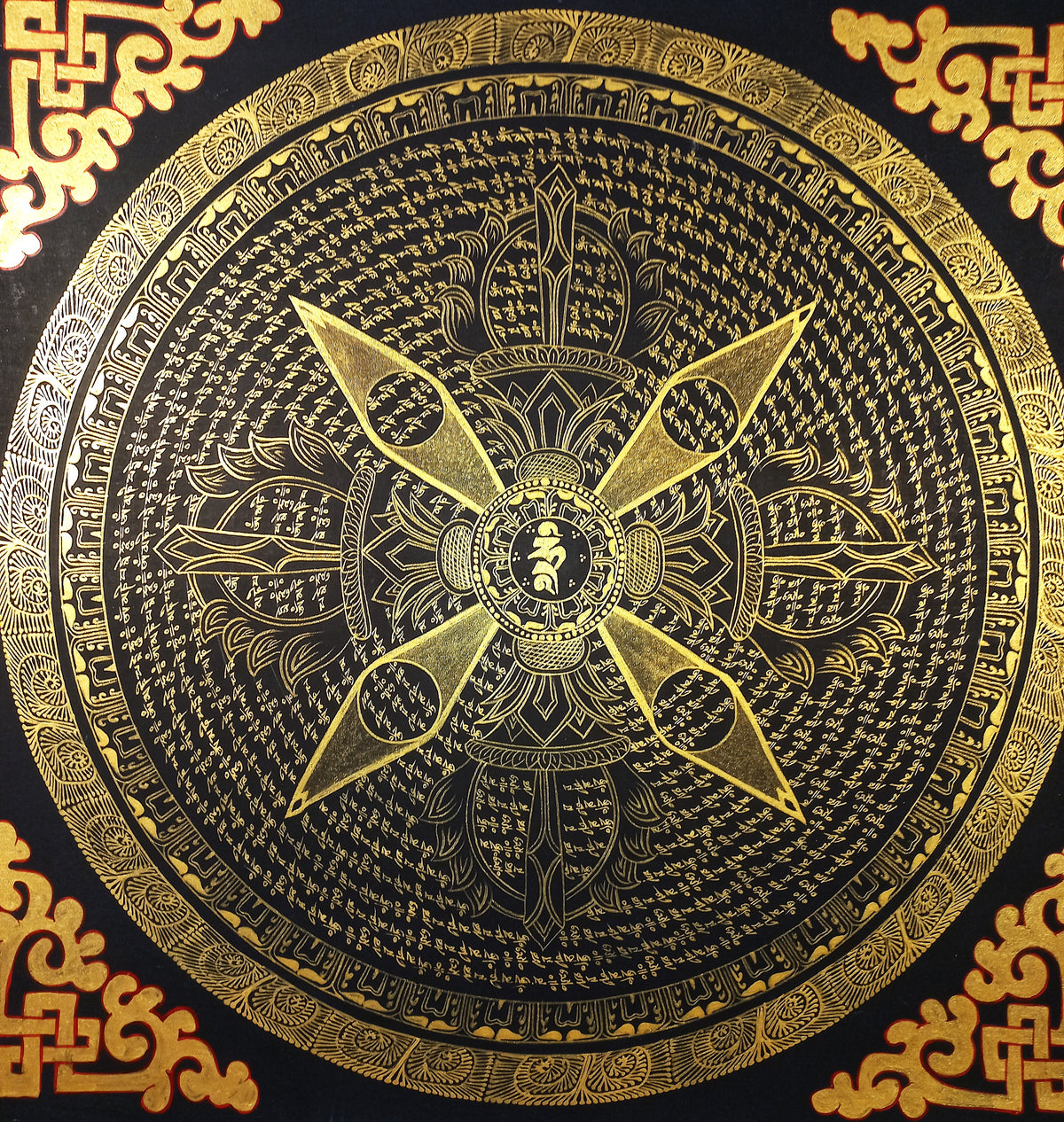 Hand-Painted Om Mantra Mandala Thangka
