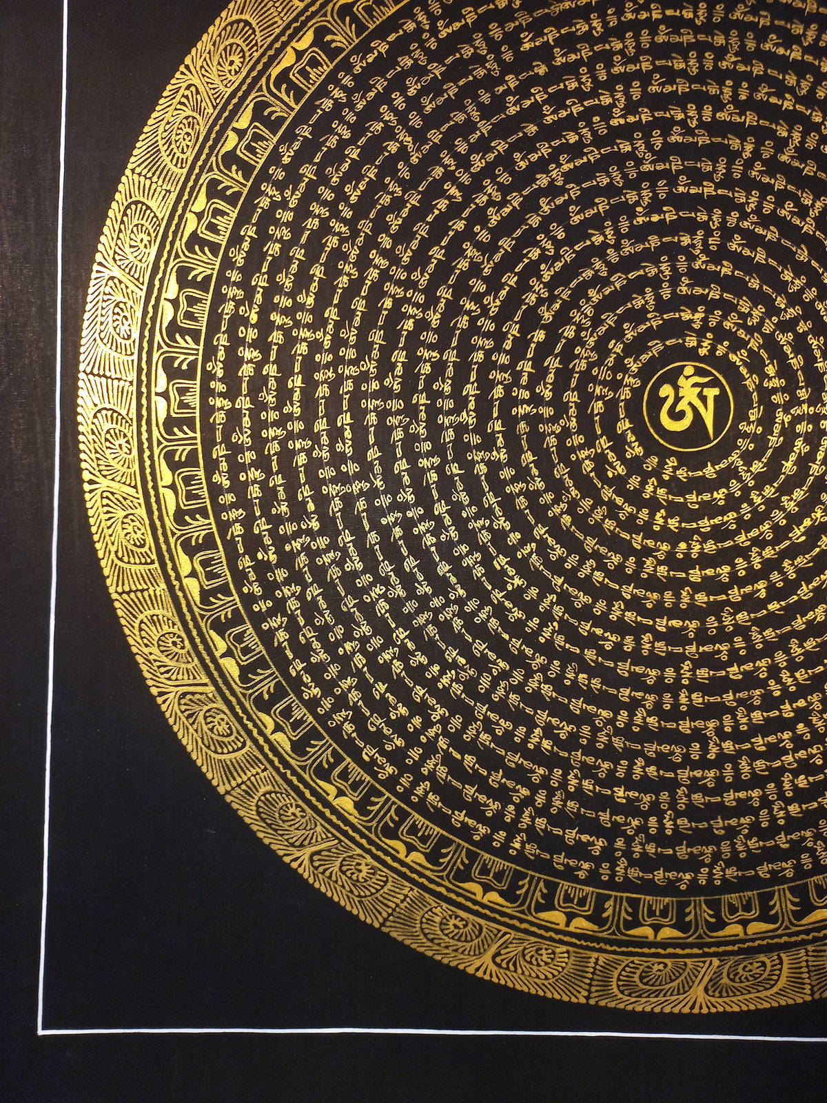 Hand-Painted Om Mantra Mandala Thangka
