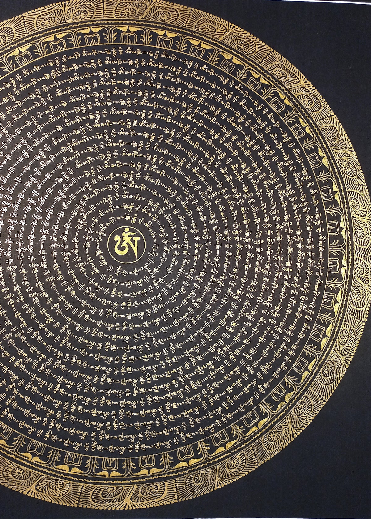 Hand-Painted Om Mantra Mandala Thangka