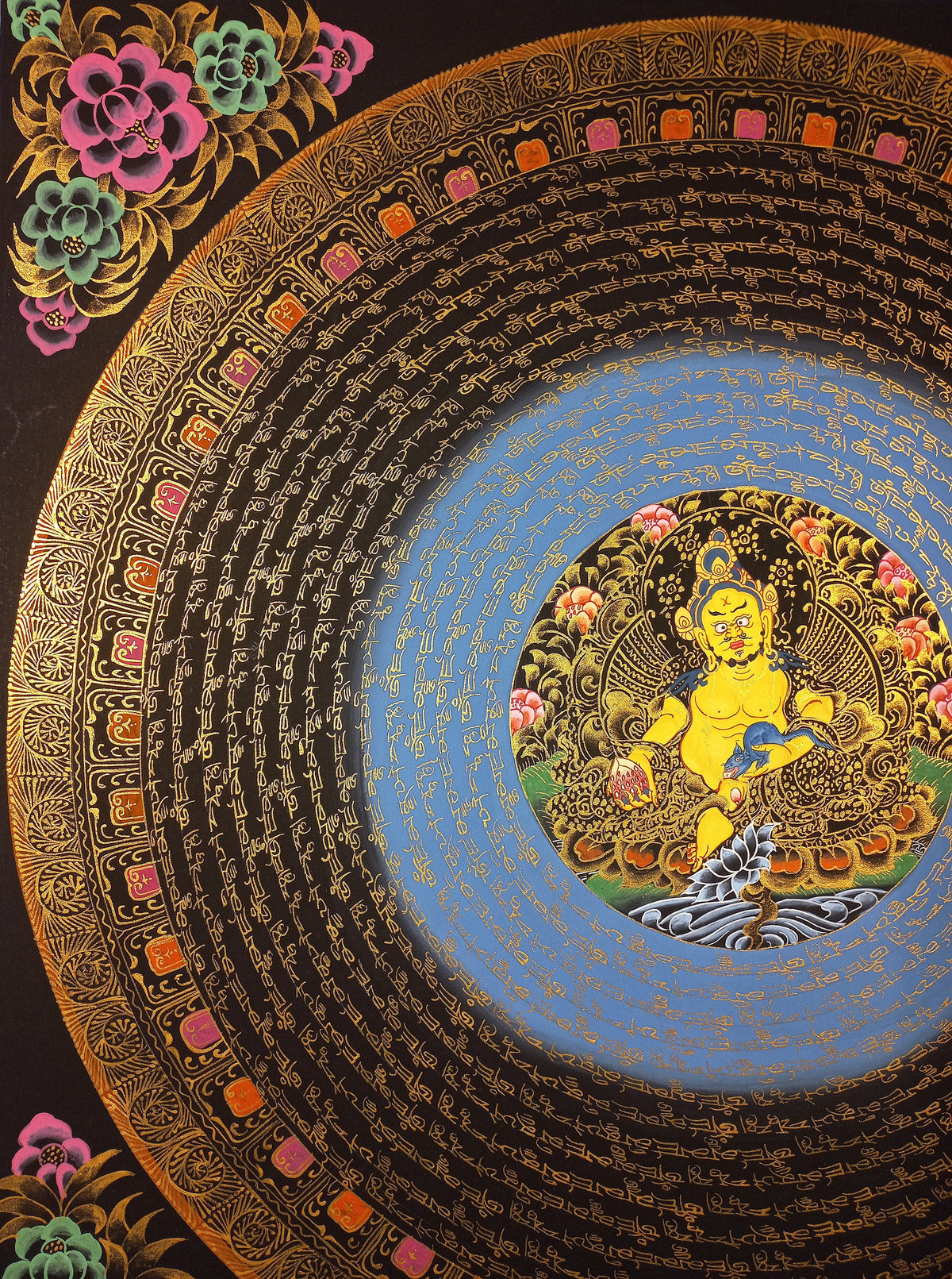 Jambhala Mantra Mandala | Hand-Painted Fine Thangka | Sacred Buddhist Art from Nepal