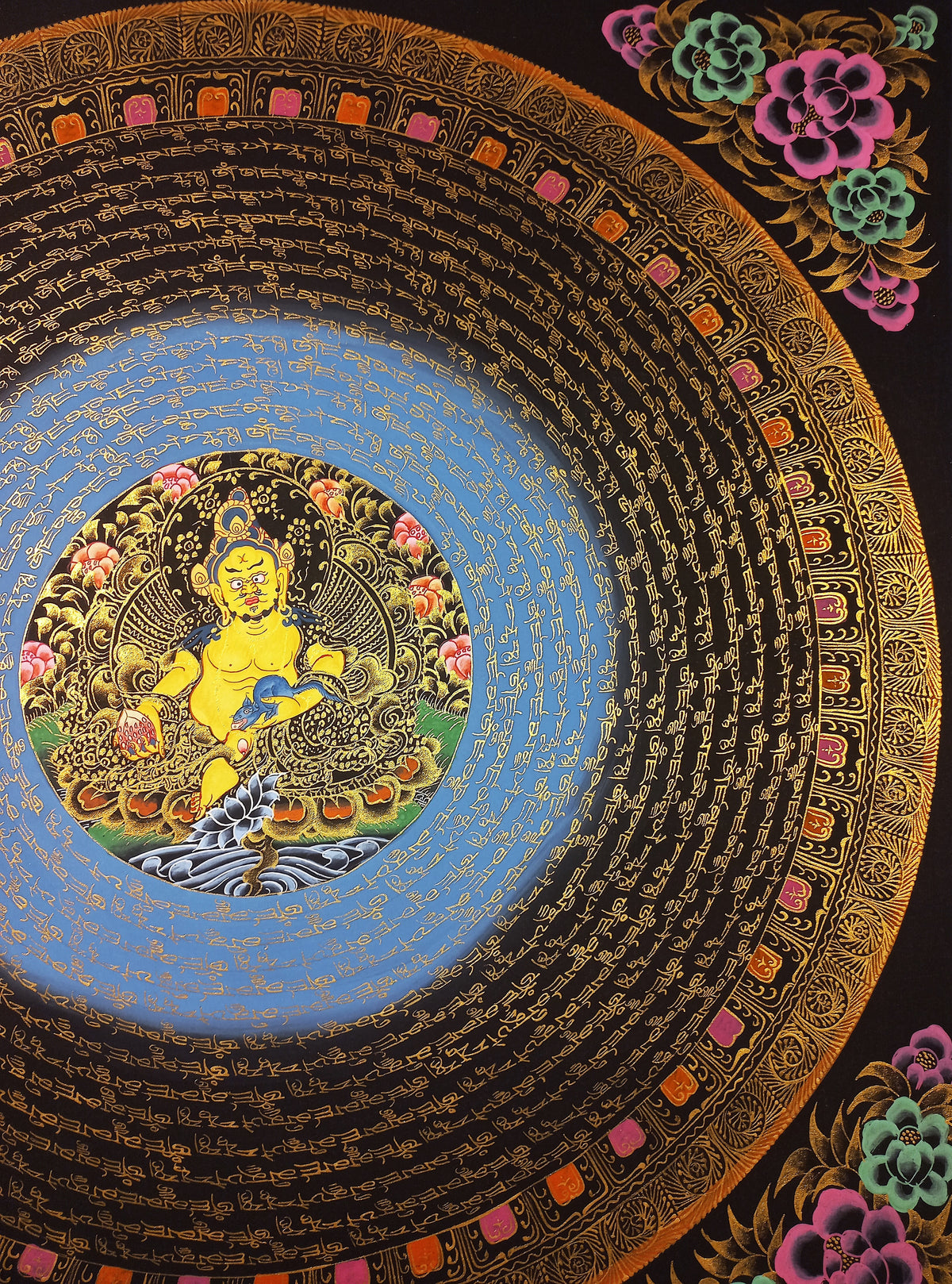 Jambhala Mantra Mandala | Hand-Painted Fine Thangka | Sacred Buddhist Art from Nepal