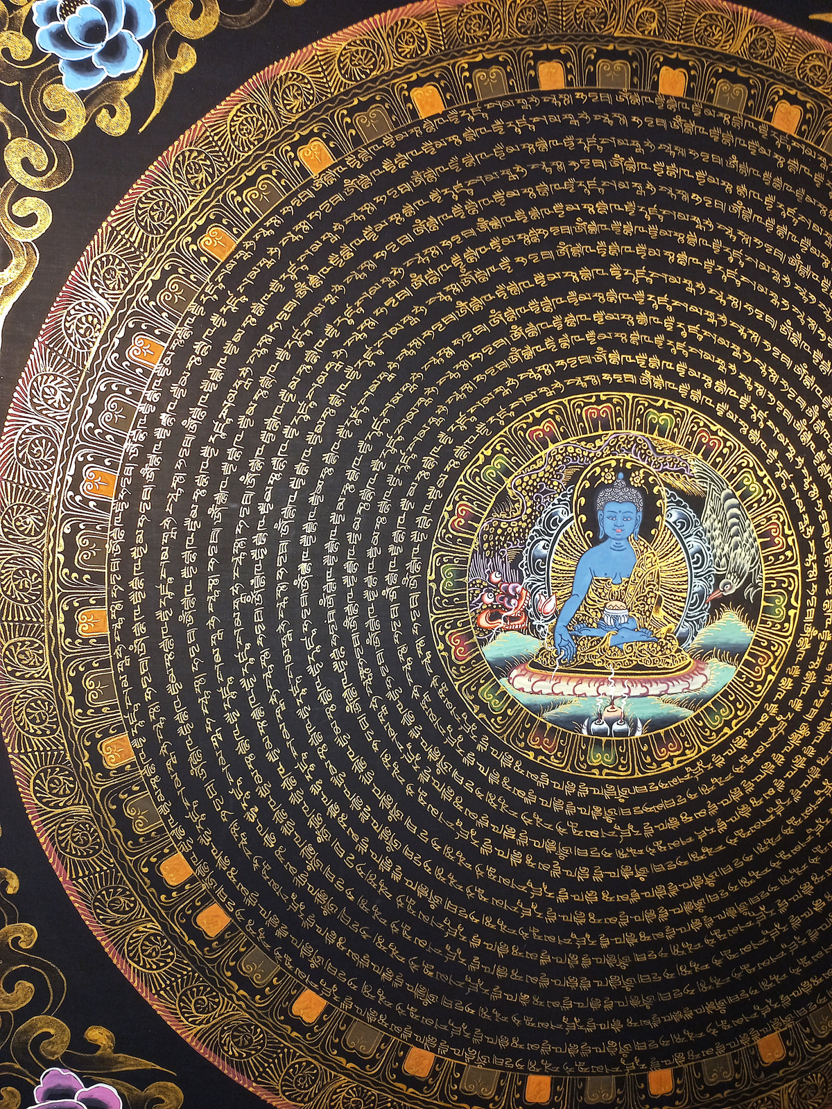 Medicine Buddha Mantra Mandala | Hand-Painted Fine Thangka | Sacred Buddhist Art from Nepal