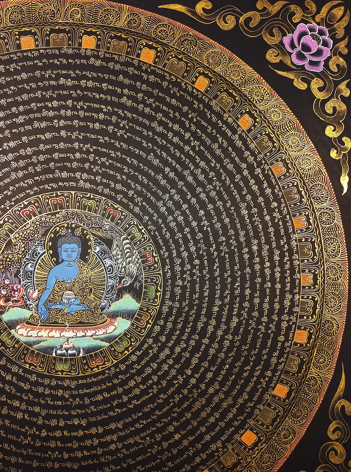 Medicine Buddha Mantra Mandala | Hand-Painted Fine Thangka | Sacred Buddhist Art from Nepal