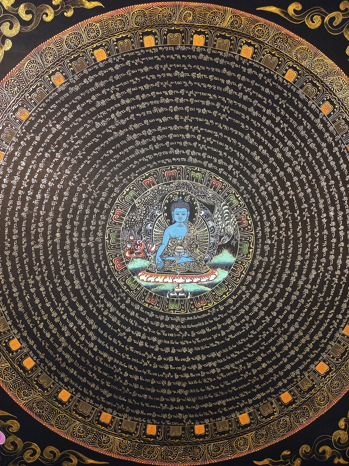 Medicine Buddha Mantra Mandala | Hand-Painted Fine Thangka | Sacred Buddhist Art from Nepal