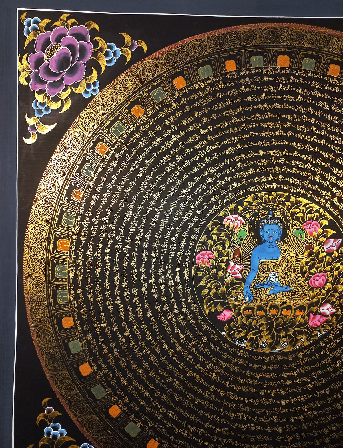 Medicine Buddha Mantra Mandala | Hand-Painted Fine Thangka | Sacred Buddhist Art from Nepal