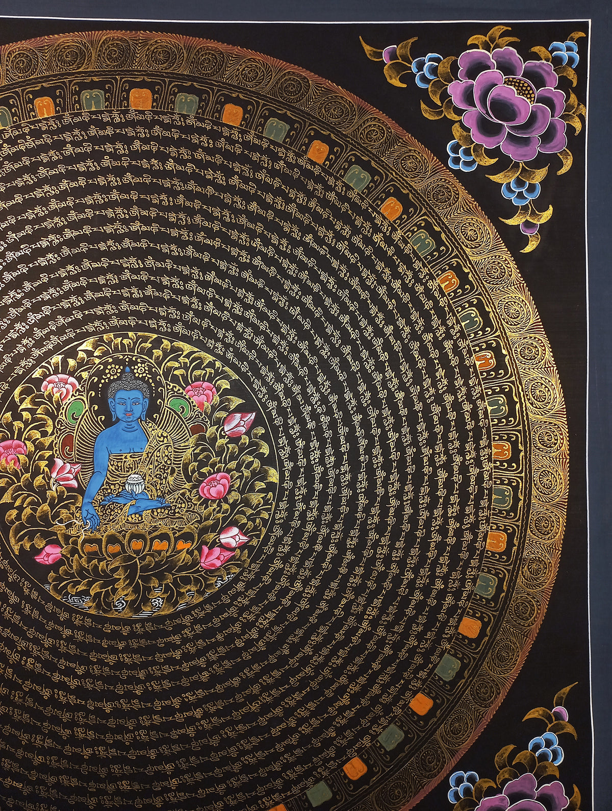 Medicine Buddha Mantra Mandala | Hand-Painted Fine Thangka | Sacred Buddhist Art from Nepal