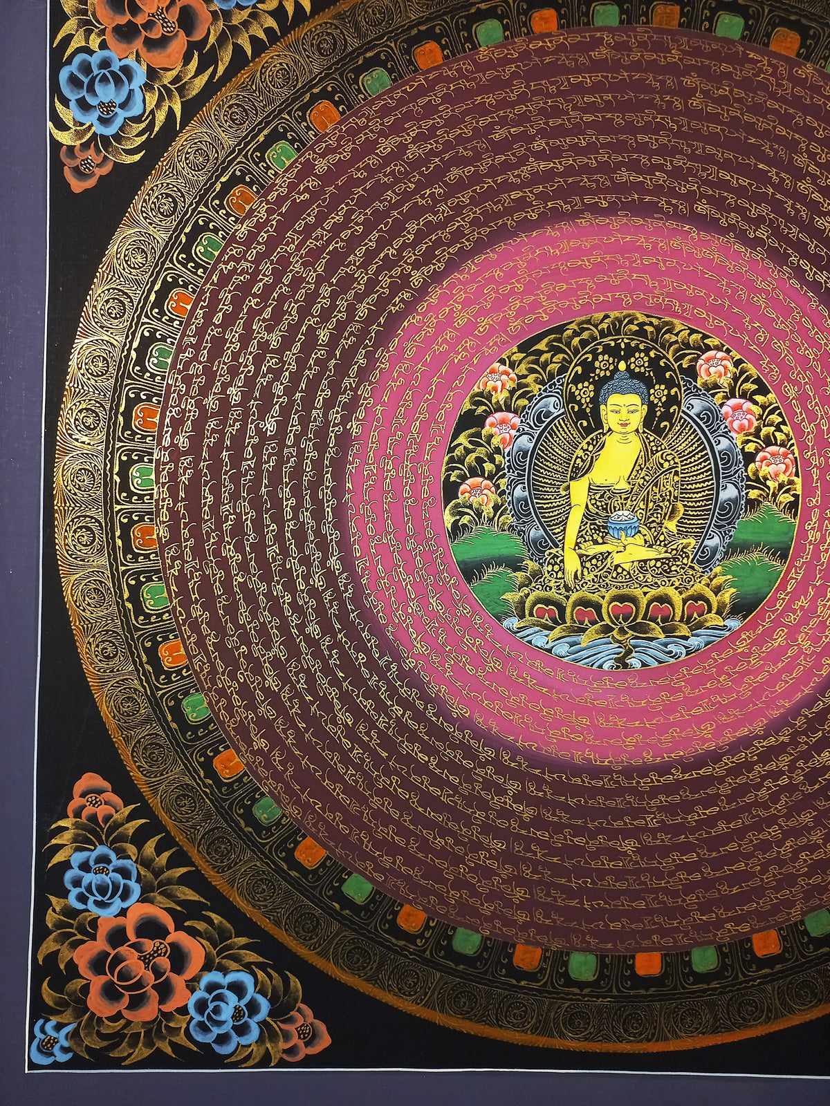 Shakyamuni Buddha Mantra Mandala | Hand-Painted Fine Thangka | Sacred Buddhist Art from Nepal