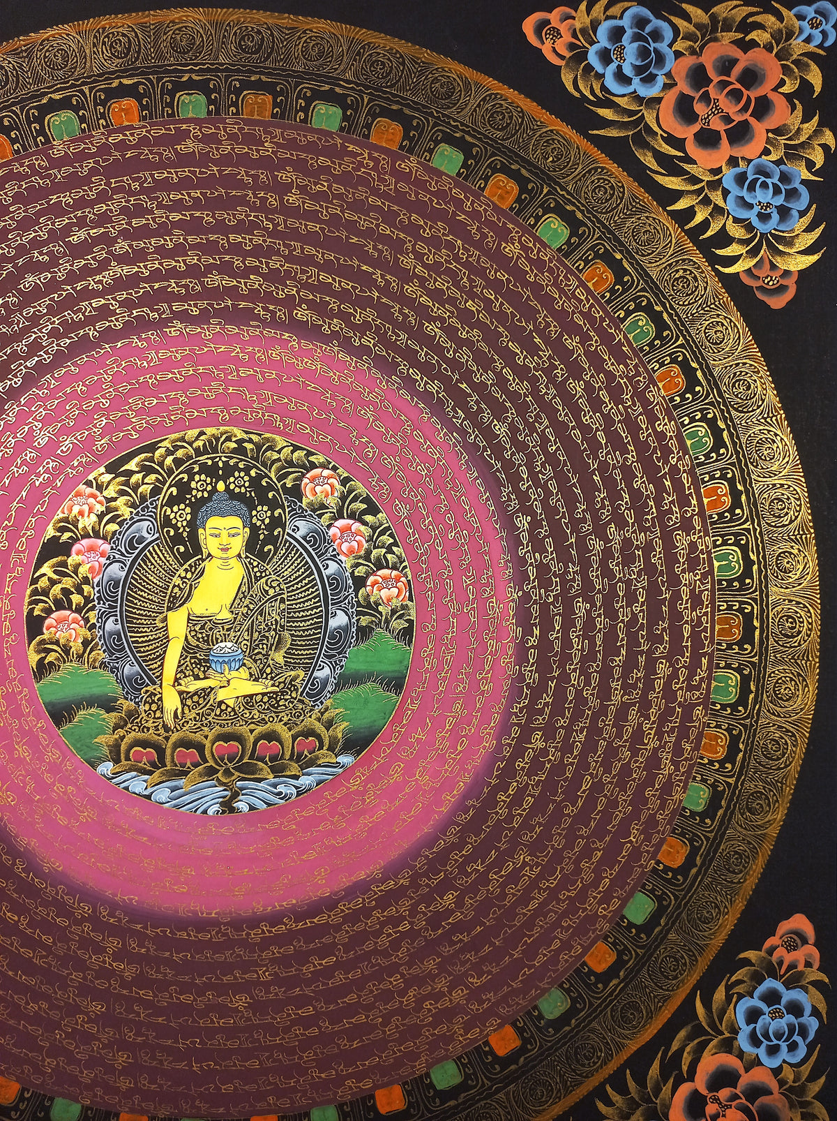 Shakyamuni Buddha Mantra Mandala | Hand-Painted Fine Thangka | Sacred Buddhist Art from Nepal