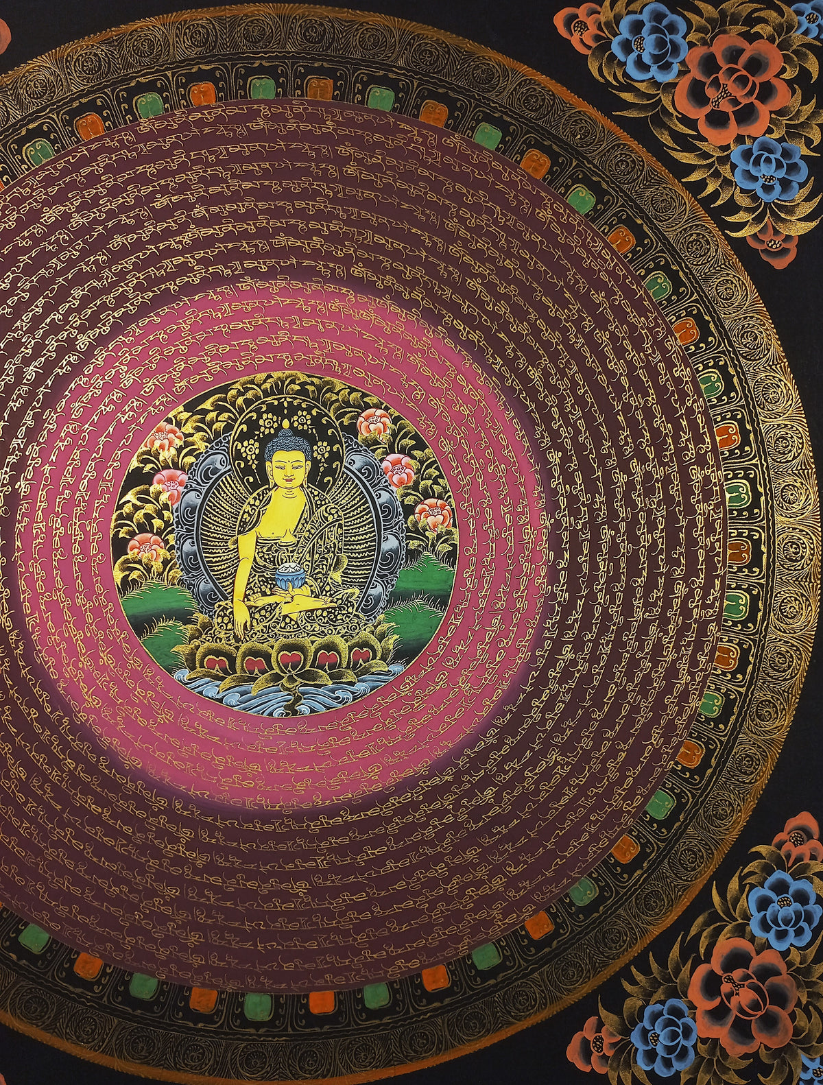 Shakyamuni Buddha Mantra Mandala | Hand-Painted Fine Thangka | Sacred Buddhist Art from Nepal