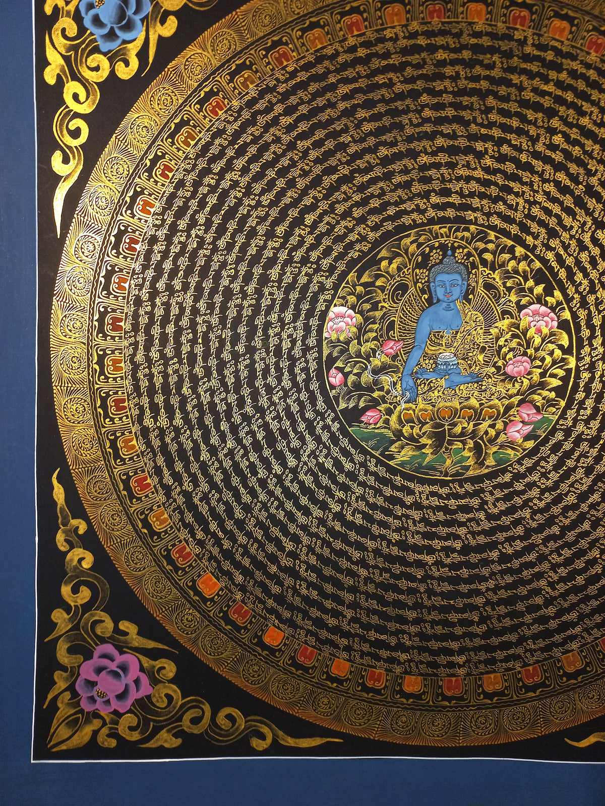 Medicine Buddha Mantra Mandala | Hand-Painted Fine Thangka | Sacred Buddhist Art from Nepal