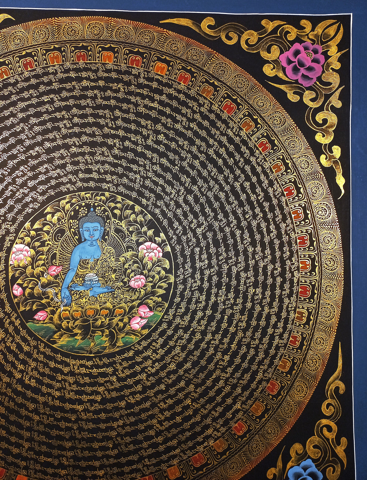 Medicine Buddha Mantra Mandala | Hand-Painted Fine Thangka | Sacred Buddhist Art from Nepal