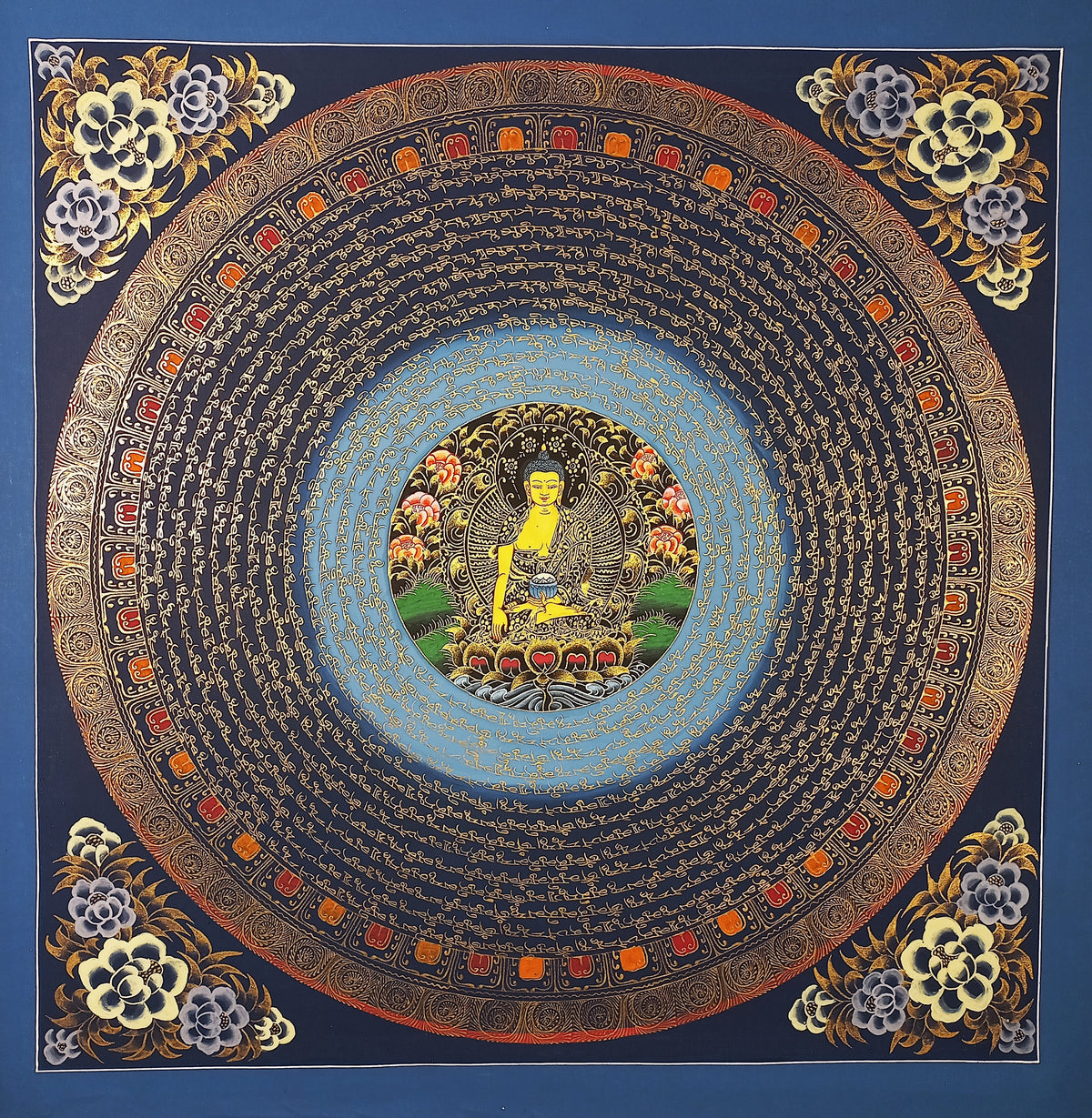 Shakyamuni Buddha Buddha Mantra Mandala | Hand-Painted Fine Thangka | Sacred Buddhist Art from Nepal