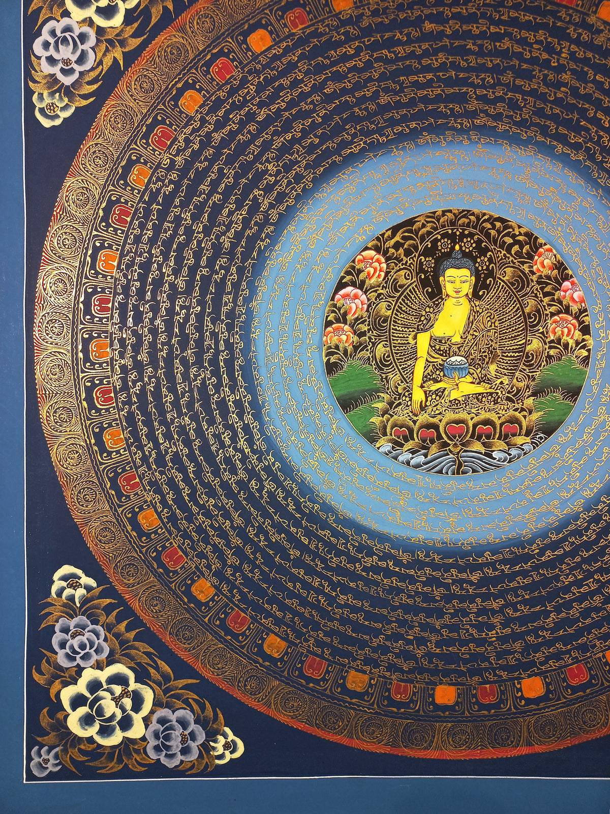 Shakyamuni Buddha Buddha Mantra Mandala | Hand-Painted Fine Thangka | Sacred Buddhist Art from Nepal
